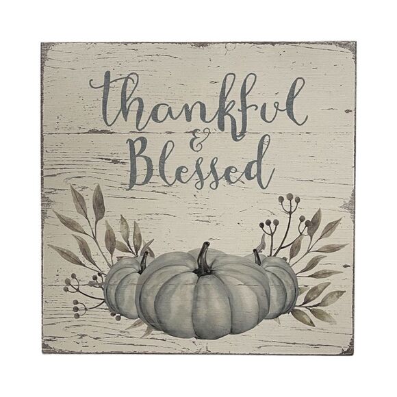 Thankful & Blessed Whitewashed Distressed Wood Sign from Quill to Paper NWT - Picture 2 of 4